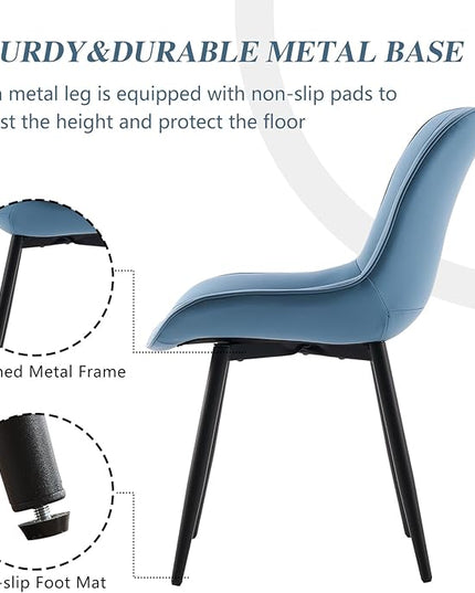 YOUNIKE Blue Dining Chairs set of 2 with High Backs Mid Century Modern Kitchen & Dining Room Chairs PU Faux Leather Upholstered sillas de comedor Comfortable Large Padded Accent Chairs with Metal Legs - LeafyLoom