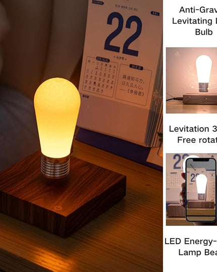 Levitating Bulb Lamp Magnetic Floating Light Desk Lamp Night Light, 360 Degree Wireless Automatic Rotating Light for Gifts Home Office Decor Desk Tech Toys (Square-Mini Dark Brown) - LeafyLoom