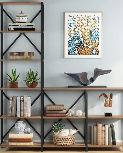 Tribesigns 9 Shelves Bookshelves, Industrial Ladder Corner Etagere Bookcase, Rustic 6-Tier Display Open Shelf Storage Organizer for Living Room - LeafyLoom