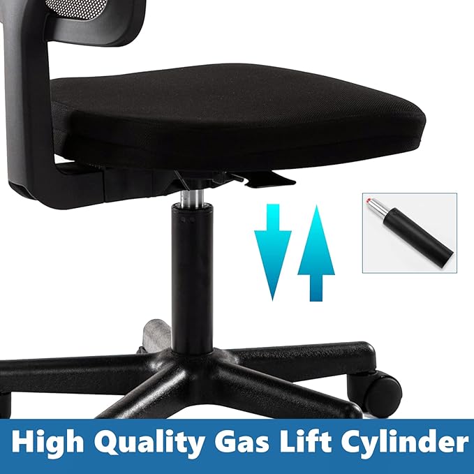 Armless Mesh Task Low Back Ergonomic Home Computer Rolling Swivel for Small Spaces, Height Adjustable, Black - LeafyLoom