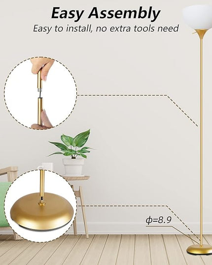 Floor Lamp for Living Room, Standing lamp for Bedroom, Drop-Resistant White Lampshade, Standing Lamp for Bedroom Study Office Hostel Kid’s Room - LeafyLoom