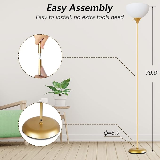 Floor Lamp for Living Room, Standing lamp for Bedroom, Drop-Resistant White Lampshade, Standing Lamp for Bedroom Study Office Hostel Kid’s Room - LeafyLoom