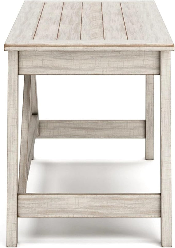 Signature Design by Ashley Carynhurst Farmhouse 60" Home Office Desk with Drawers, Distressed White - LeafyLoom