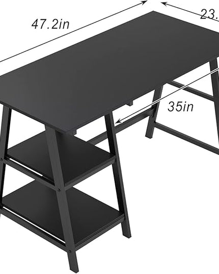 soges Computer Desk 47inches PC Desk Office Desk with Shelf Workstation for Home Office Use Writing Table,Black - LeafyLoom