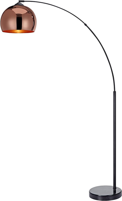 Teamson Home Arquer 66.93" Arc Floor Lamp for Living Rooms, Home Offices, Dining Rooms, Bedrooms with Faux Black Marble Base and Rose Gold Bell Shade - LeafyLoom