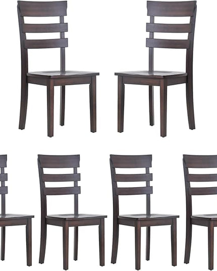 COLAMY Wooden Dining Chairs Set of 6, Ladder High Back Kitchen Side Chair, Farmhouse Armless Dining Room Chairs with Adjustable Foot Pegs, Cherry - LeafyLoom