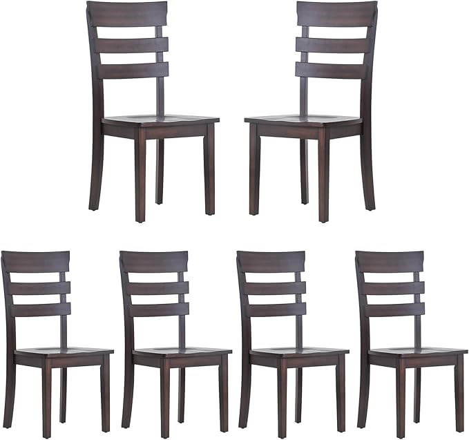 COLAMY Wooden Dining Chairs Set of 6, Ladder High Back Kitchen Side Chair, Farmhouse Armless Dining Room Chairs with Adjustable Foot Pegs, Cherry - LeafyLoom