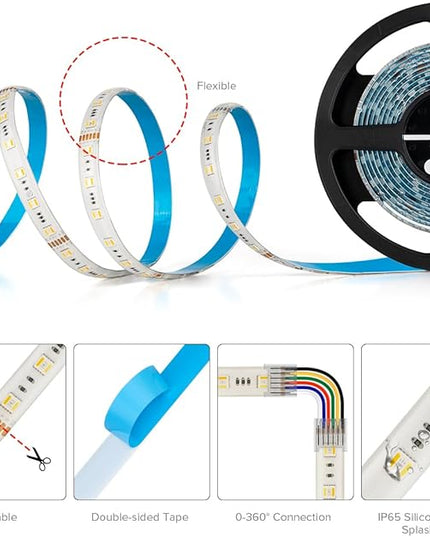 BTF-LIGHTING RGBCCT 5 Colors in 1 LED 5050SMD RGBWW RGB+Dimmable Tunable Color Temperature 2700K-6500K 16.4ft 60LEDs/m 300LEDs DC24V Multi-Colored Tape Lights IP65 White PCB(No Adapter or Controller) BTF-LIGHTING