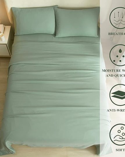 HighBuy Sage Green Sheets Twin XL 3 Piece Bed Sheets,16 Inch Deep Pocket,Luxury Soft Twin XL Sheet & Pillowcase Set,Fitted Sheets Twin XL,Cooling Sheets for Twin XL Bed - LeafyLoom