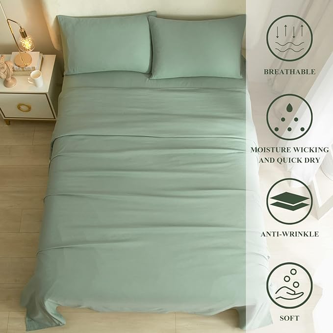 HighBuy Sage Green Sheets Twin XL 3 Piece Bed Sheets,16 Inch Deep Pocket,Luxury Soft Twin XL Sheet & Pillowcase Set,Fitted Sheets Twin XL,Cooling Sheets for Twin XL Bed - LeafyLoom