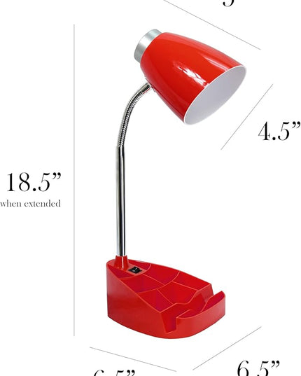 Simple Designs LD1067-RED Compartmental Desk Lamp with iPhone/iPad/Tablet Stand, Bendable Gooseneck, for Office, Living Room, Nightstand, Library, Entryway, Red - LeafyLoom