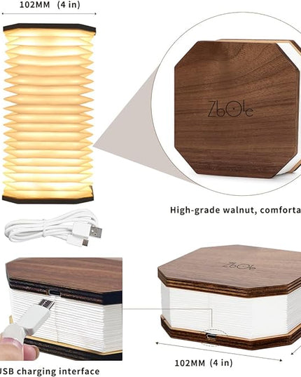 Originality Folding Accordion Lamp, Portable Wooden Desk Lamp, Ambient Lighting, Creative LED Paper Lantern with USB for (Walnut) - LeafyLoom