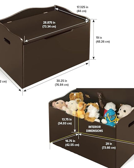 Badger Basket Kid's Wooden Toy Box and Storage Bench Seat with Safety Hinge - Espresso - LeafyLoom