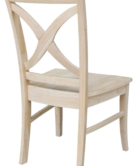 International Concepts Set of 2 X-Back Dining Chairs and Curved X Back Chair, Unfinished Wood - LeafyLoom