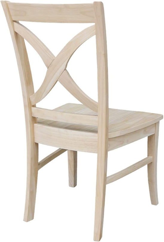 International Concepts Set of 2 X-Back Dining Chairs and Curved X Back Chair, Unfinished Wood - LeafyLoom