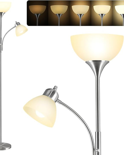 Floor Lamp, Dimmable Standing lamp, 3 Levels Dimmable Brightness, Included 9W and 5W LED Bulbs, Industrial Floor Lamp for Living Room, Bedroom, Office, Reading - LeafyLoom