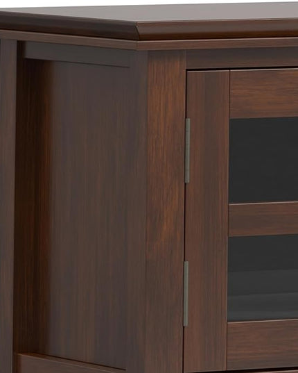 SIMPLIHOME Artisan SOLID WOOD Wide Transitional Media Stand for TVs up to 80 inches for The Living Room and Entertainment Center, 72 inch, Russet Brown - LeafyLoom