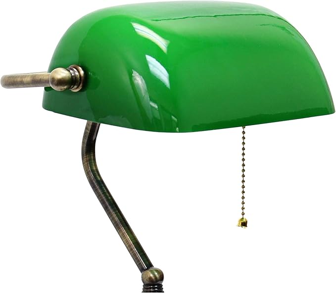 Simple Designs LT3216-GRN Executive Banker's Desk Lamp with Glass Shade, Green - LeafyLoom