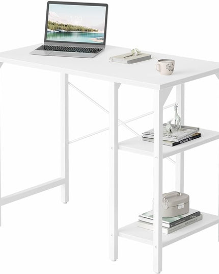 CubiCubi Small Computer Desk, 35 Inch Home Office Desk with Storage Shelves, Study Writing Desk, White - LeafyLoom