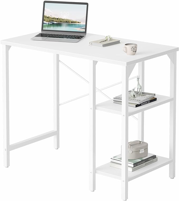 CubiCubi Small Computer Desk, 35 Inch Home Office Desk with Storage Shelves, Study Writing Desk, White - LeafyLoom