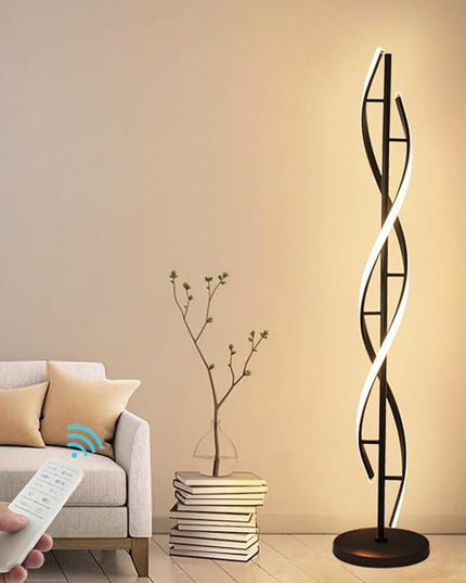 Modern Spiral Floor Lamps for Living Room, 40W LED Floor Lamp with Remote Control, 60 Inch 3 Color Temperatures & Dimmable Brightness Corner Standing Lamp Black Floor Lamp for Bedroom, Office - LeafyLoom