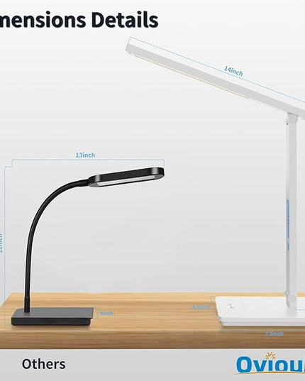 10 in 1 Smart Led Desk Lamp, Desk Table Lamp for Home Office, Eye-Caring Office Lamp with Night Lights, Lamp for Desk with 10W Wireless Charger, Dimmable Touch Lamp for Bedroom Reading Study Work - LeafyLoom