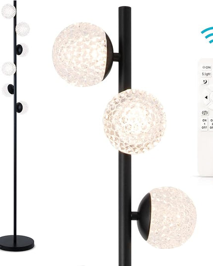 ADISUN Globe Crystal Modern Floor Lamp for Bedroom, 6-Heads Dimmable Standing Lamp for Living Room, Dining Room, Bedroom, Corner, Tall Lamp for Office, Study Room with Remote Control - LeafyLoom
