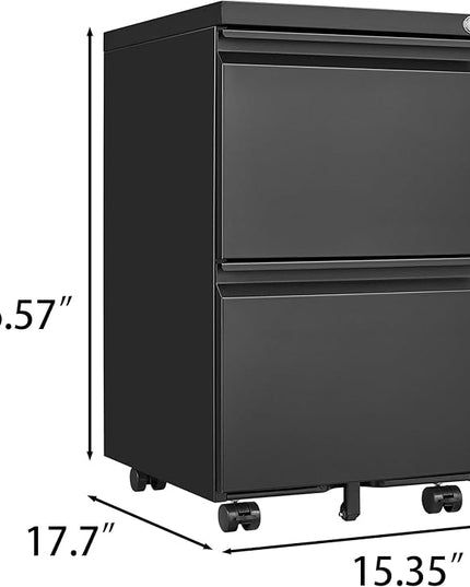 2 Drawer Mobile Lock and Casters,Pre-Assembled Metal Office Storage Filing Cabinets w/Anti-Dumping Fifth Round,for Letter/Legal/A4 Size,Black - LeafyLoom