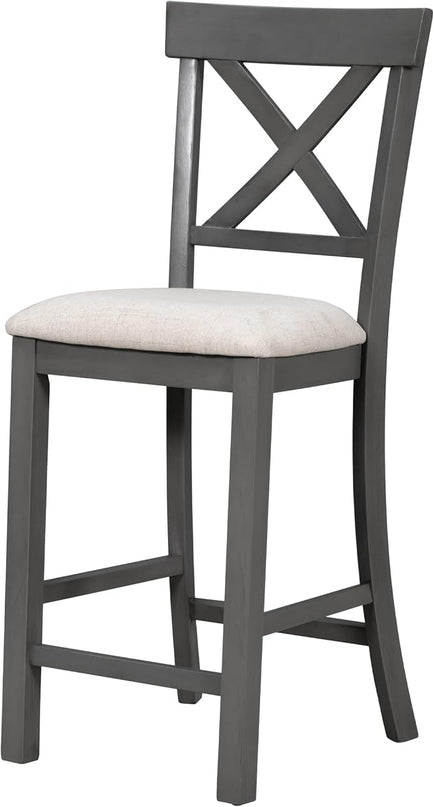 Kitchen 6-Piece Counter Height Set Table with Shelf 4 Chairs and Bench for Dining Room, Gray - LeafyLoom