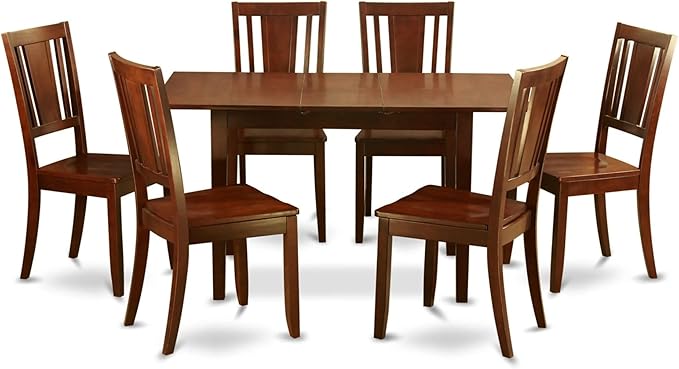 East West Furniture NODU7-MAH-W 7 Piece Modern Set Consist of a Rectangle Wooden Table with Butterfly Leaf and 6 Dining Room Chairs, 32x54 Inch - LeafyLoom