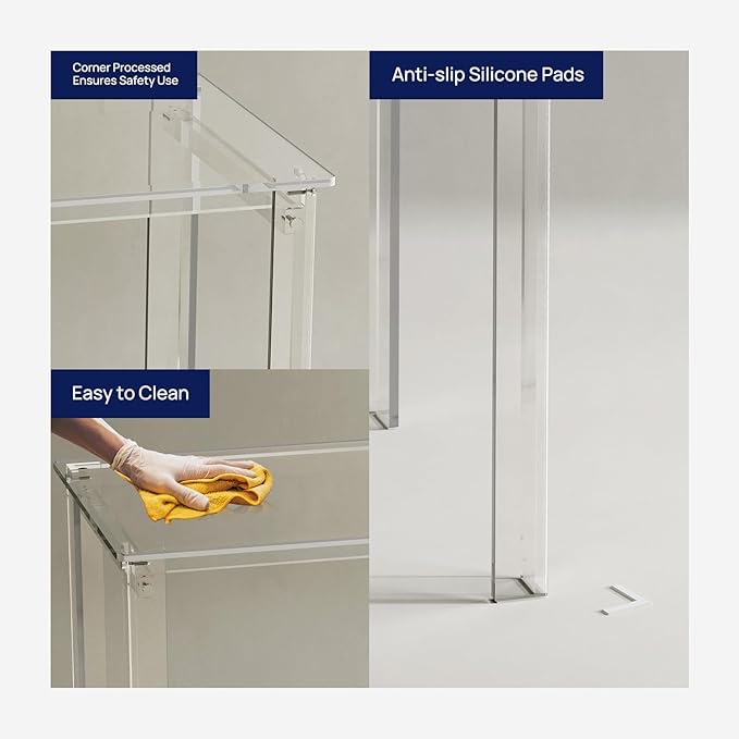 HMYHUM Small Acrylic Desk for Small Spaces, 31.5" L x 19.7" W x 29.5" H, Clear Desk for Home Office for Laptop, Study, Writing, Vanity Table with Rectangular Legs, Modern, Easy Assembly - LeafyLoom