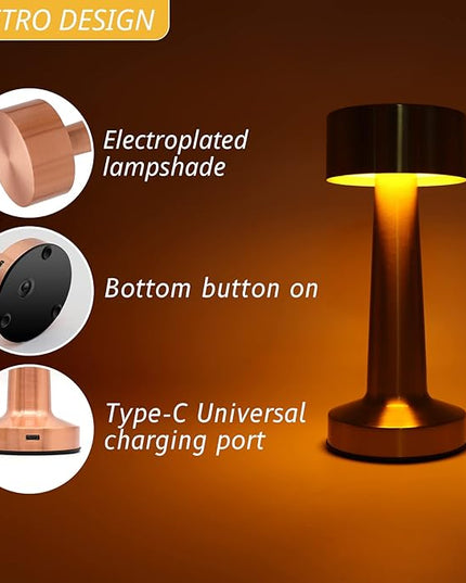 Cordless Portable LED Table Lamp with Touch Sensor, Dimmable Gold Yellow White 3 Colors, Rechargeable Desklamp Night Light for Kids Nursery Bedroom Bedside Lamp (Rose Gold) - LeafyLoom