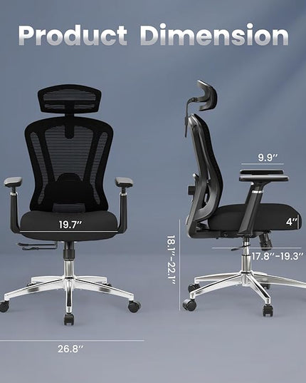Farini Office Chair Ergonomic Desk Chair, High Back Office Chair with Wheels, Home Office Chair for Heavy People, Office Chair Adjustable Seat Depth, 3D Armrests and Adjustable Headrest, Black - LeafyLoom