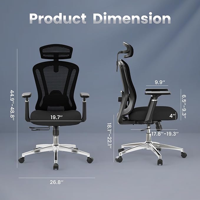 Farini Office Chair Ergonomic Desk Chair, High Back Office Chair with Wheels, Home Office Chair for Heavy People, Office Chair Adjustable Seat Depth, 3D Armrests and Adjustable Headrest, Black - LeafyLoom