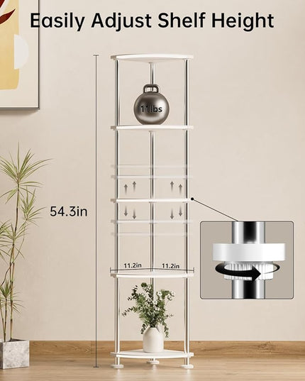 Floor Lamp, Corner Standing Lamp with Shelves, Dimmable Light, Music Sync, Timing, Wireless Charger, and USB Port (Black, 5 Tiers) - LeafyLoom