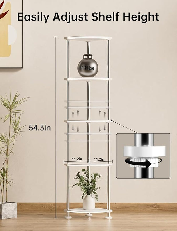Floor Lamp, Corner Standing Lamp with Shelves, Dimmable Light, Music Sync, Timing, Wireless Charger, and USB Port (Black, 5 Tiers) - LeafyLoom