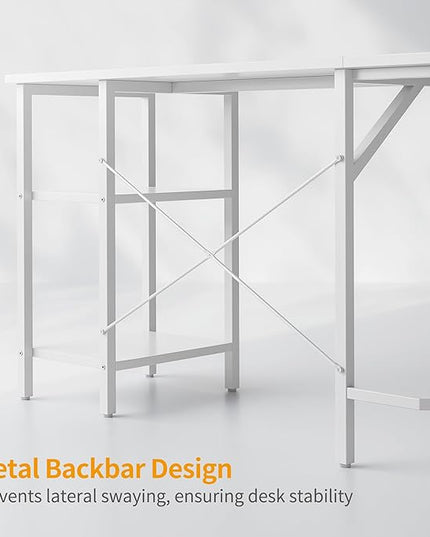 BANTI L Shaped Desk with Shleves, 50.4 inch Large Corner Desk with Two Storage, Space Saving, Easy to Assemble, White - LeafyLoom