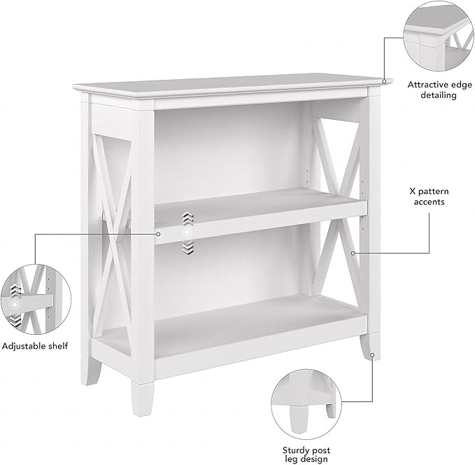 Bush Furniture Key West 2-Shelf 30-inch H Small Bookcase, Pure White Oak (KWB124WT-03) - LeafyLoom