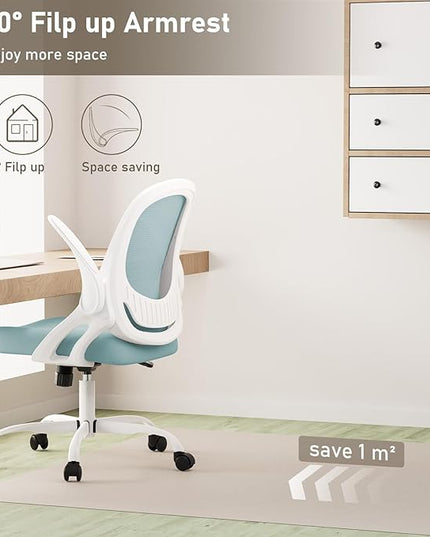 Home Office Chair Work Desk Chair Comfort Ergonomic Swivel Computer Chair, Breathable Mesh Desk Chair, Lumbar Support Task Chair with Wheels and Flip-up Arms and Adjustable Height - LeafyLoom