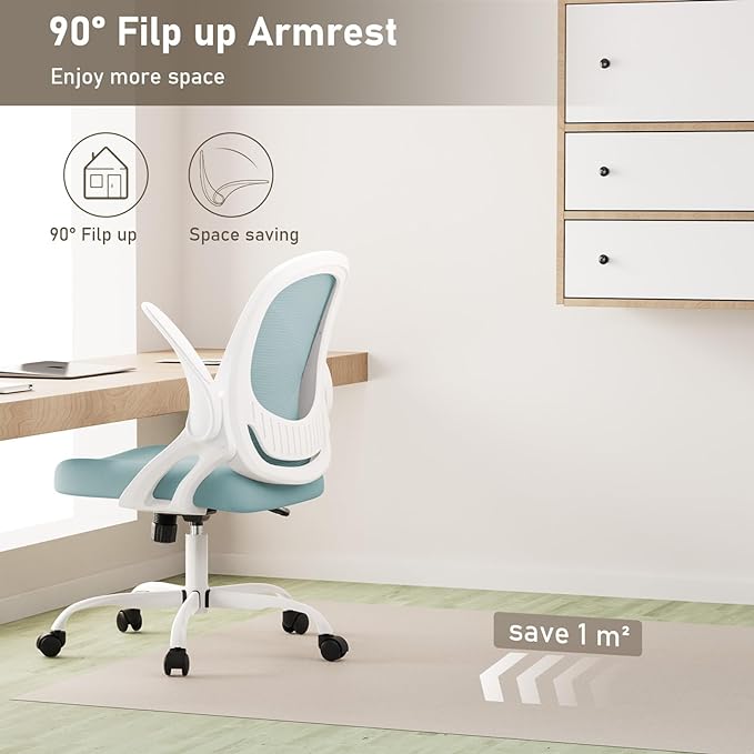 Home Office Chair Work Desk Chair Comfort Ergonomic Swivel Computer Chair, Breathable Mesh Desk Chair, Lumbar Support Task Chair with Wheels and Flip-up Arms and Adjustable Height - LeafyLoom
