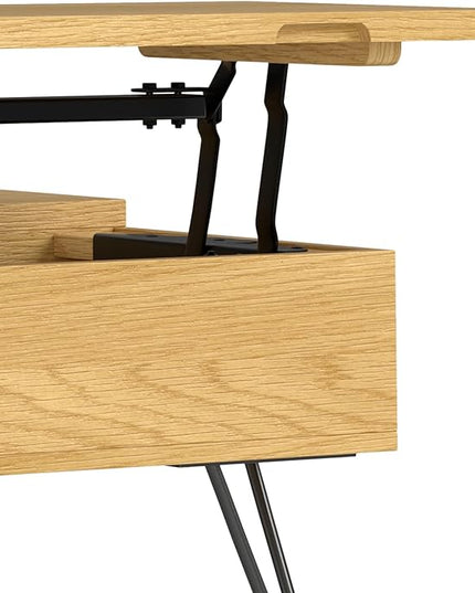 SIMPLIHOME Hunter Lift Top Square Coffee Table, 32 inch, Oak - LeafyLoom