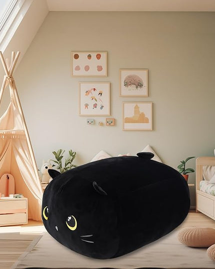 Stuffed Animal Storage Bean Bag Chair Cover for kids Cute Black Cat Large Beanbag Plush Toy Bedroom Décor Organizer Cover, No Beans - LeafyLoom