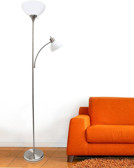 Simple Designs LF2000-BSN Mother-Daughter Floor Lamp with Reading Light, Brushed Nickel - LeafyLoom
