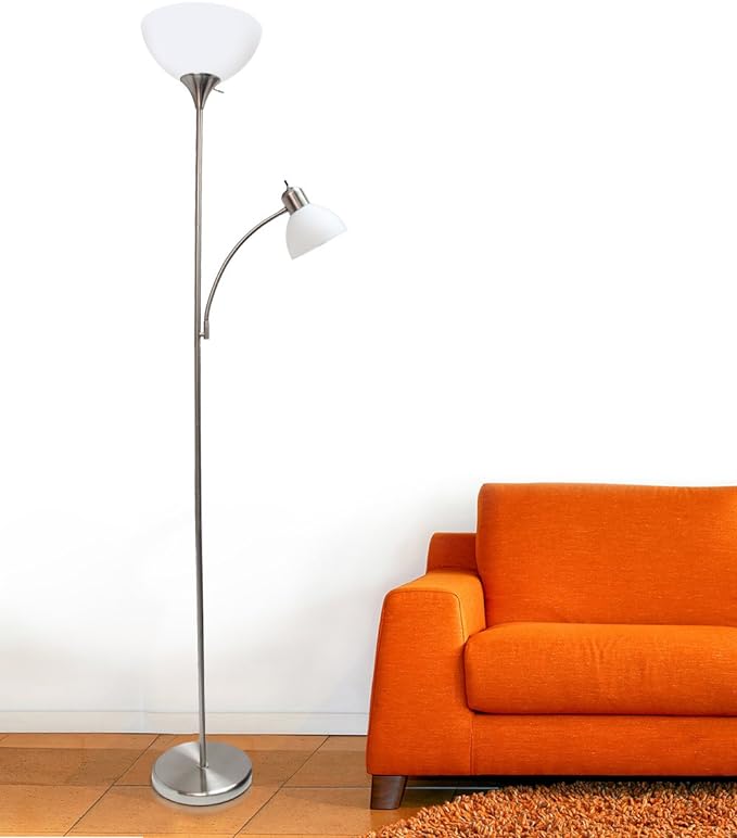 Simple Designs LF2000-BSN Mother-Daughter Floor Lamp with Reading Light, Brushed Nickel - LeafyLoom