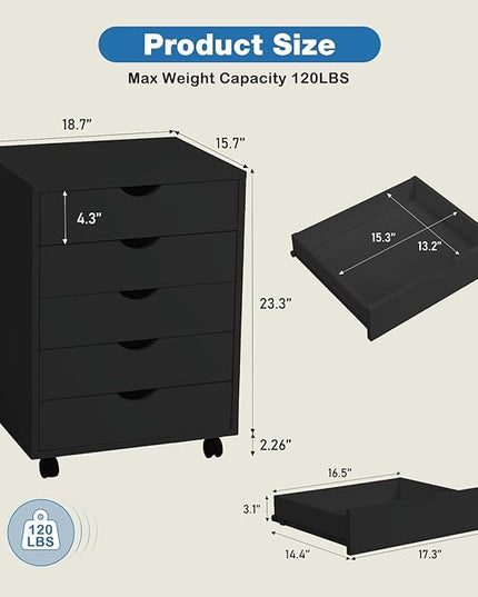 OLIXIS Chest Wood File Cabinet Rolling Organization Storage Dresser with Wheels for Home Office - LeafyLoom