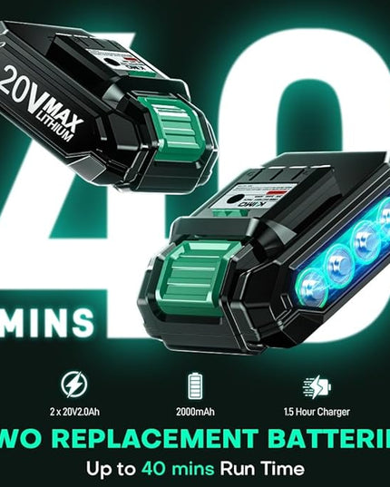 K I M O. Leaf Blower Cordless with Battery and Charger, 2X2.0 Batteries, Extension Tube, 200 CFM 170 MPH Lightweight Cordless Leaf Blower, Battery Operated Leaf Blowers for Lawn Care, Yard|Patio|House - LeafyLoom