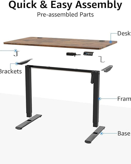 MOUNTUP Height Adjustable Electric Standing Desk Whole-Piece, 48 x 24 Inches Quick Assembly Sit Stand Desk, Stand Up Desk with Memory Controller, Ergonomic Desk, Rustic Brown - LeafyLoom
