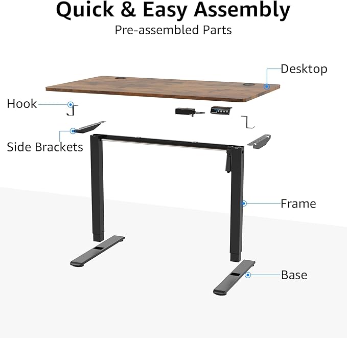 MOUNTUP Height Adjustable Electric Standing Desk Whole-Piece, 48 x 24 Inches Quick Assembly Sit Stand Desk, Stand Up Desk with Memory Controller, Ergonomic Desk, Rustic Brown - LeafyLoom