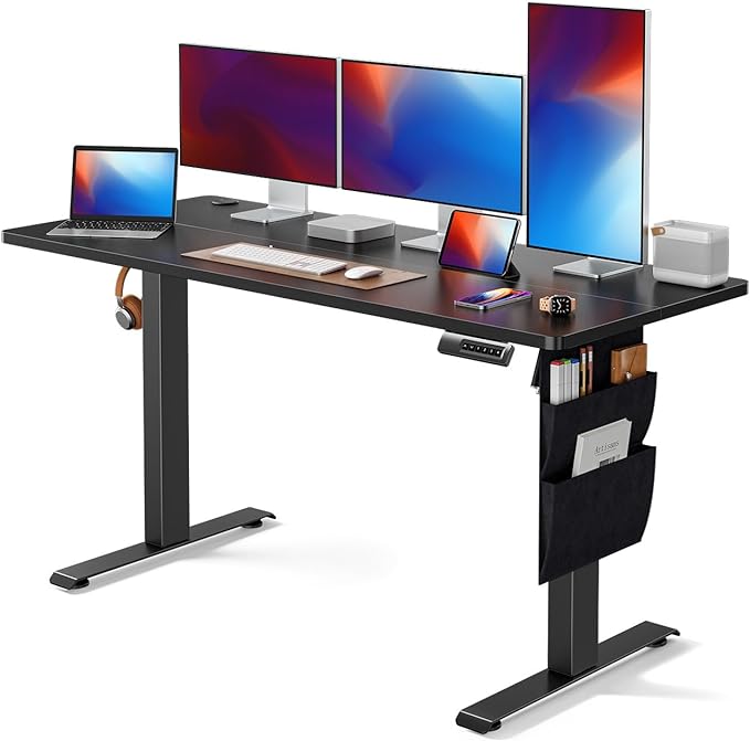 Marsail Standing Desk Adjustable Height, 55x24 Inch Electric Standing Desk with Storage Bag, Stand up Desk for Home Office Computer Desk Memory Preset with Headphone Hook - LeafyLoom