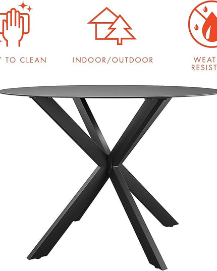 CosmoLiving by Cosmopolitan 88289BGYE Circi Collection Dining Table with Glass Top, Charcoal - LeafyLoom